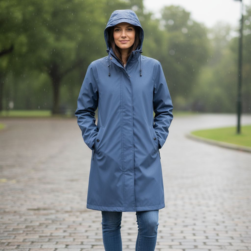 L.L. Bean Wedgewood Blue Zip Hooded Trench Coat Size Medium